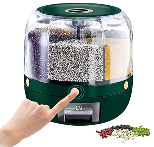 Distributeur de riz, distributeur de nourriture rond à 6 compartiments, distributeur de céréales rotatif à 360°, conteneurs de stockage avec couvercle hermétique pour arachides, orge, grains de café