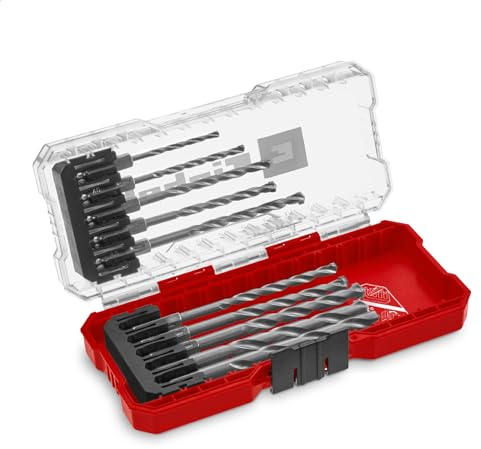 Einhell S-Case - Juego de 10 brocas para mampostería (según DIN 10083-2 de acero para herramientas, vástago E 6.3, inserto de carburo insertado, husillo enrollado con caja de almacenamiento)