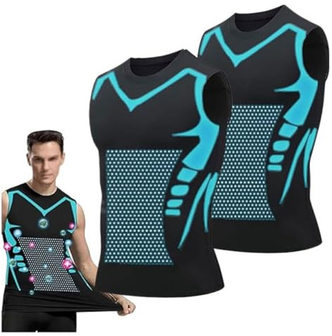 Debardeur Homme, Débardeurs Compression Corset Amincissant Tee Shirt sans Manche Hommes Gynécomastie Gaine Gilets Sport Mise Forme Ionique(B-Black*2,XL)