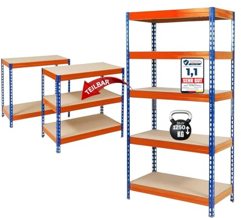 Estantería Floordirekt para cargas pesadas - Estantería enchufable, estantería para sótano, estantería de almacenamiento, banco de trabajo - Capacidad de carga hasta 1250 kg - Montaje rápido