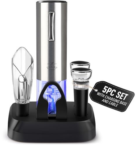 Zulay One-Touch Electric 5-in-1 Wine Bottle Opener Set – with Foil Cutter, Aerator & Pourer, 2x Vacuum Stopper, USB Rechargeable Corkscrew - Automatic, Cordless, Sleek Design for Home, Bar & Gifting