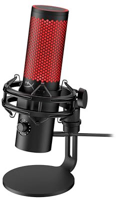 HyperX QuadCast 2, USB-Mikrofon für Gaming, Streaming und Podcasting, Tippen-zum-Stummschalten-Sensor, LED-Beleuchtung, 24-Bit/96-kHz-Aufnahmen, 4 Richtcharakteristiken, Dämpferhalterung, Schwarz