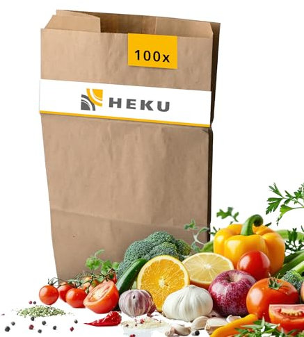 HEKU Sacs Poubelle en Papier 100 unités 10 L - Sacs Papier Kraft Écologique Résistants à l'Humidité - Sacs Biodégradables et Compostables pour la Cuisine et Déchets