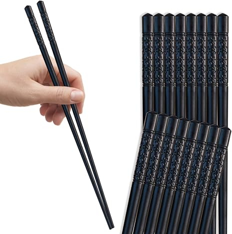 FloraVigo 2 Paar Essstäbchen Set Fiberglas abwaschbar schwarz Sushi-Stäbchen rutschfest Essstäbchen schwarz 24cm Legierung Essstäbchen wiederverwendbar