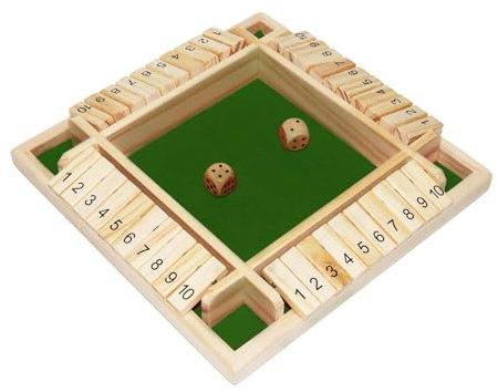 Qcdou Shut The Box Game, Gioco da Tavolo in Legno con 2 Dadi, Gioco di Dadi per 1-4 Giocatori, Età 3 4 5 6 +, Giochi da Tavolo Bambini, Giochi Matematici, per Bambini/Adulti (Verde)