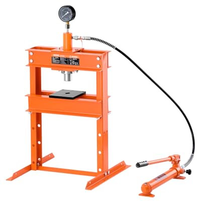 VEVOR Presse d'Atelier 10 T, Presse Hydraulique à Cadre en H, avec Plaque de Pressage et Soupape de Décharge, Hauteur Réglable, Adaptée au Pliage, au Redressage, Emboutissage, Garage, Orange