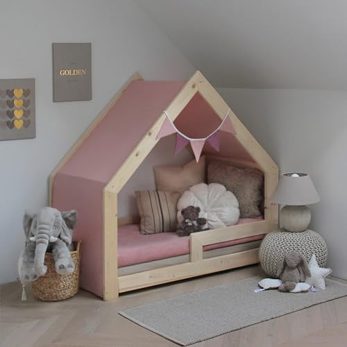 Need Sleep Ciel de lit avec Guirlande de fanions pour lit de 70 x 140 cm – 100% Coton – Ciel de lit pour Fille garçon – Rideau pour lit d'enfant – Baldaquin décoratif pour Chambre d'enfant Rose