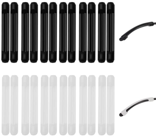 Funver 12pcs Manchon Silicone pour Branche de Lunette, Accessoires pour Lunettes Antidérapants Noirs et Blancs, Protège Branche Lunette et Cache Oreilles, Adaptés aux Lunettes de Lecture et Solei