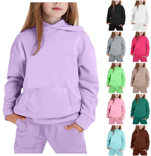 Ensemble Survêtement Enfant Garçons et Filles Manches longues Chaud Solide Costume avec Poches Sweat à Capuche + Pantalons Jogging de 2 Pièces Vêtements de sport Loisirs Automne 2-13 ans (8-9 Years)