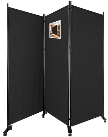 VOUNOT® Separe Divisorio Interno a 3 Pannelli con Ruote, Paravento Pieghevole Autoportante Privacy per Salotto, Camera da Letto e Ufficio, 262 x 30 x 180 cm, Antracite