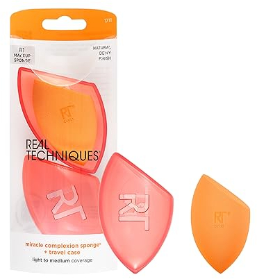 REAL TECHNIQUES Miracle Complexion Makeup Sponge Full Cover Foundation With Travel Case
