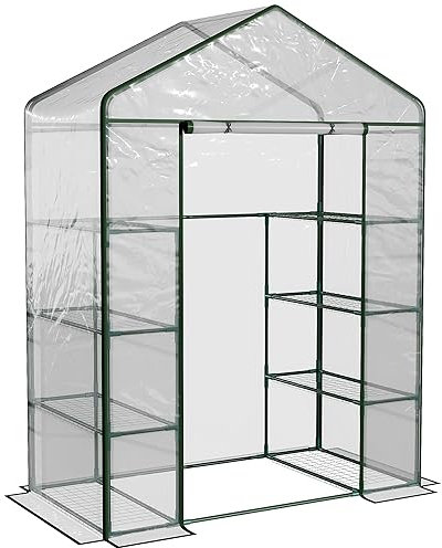 Outsunny Invernadero de Exterior Invernadero de Jardín de 4 Niveles con Estantes Marco de Acero Invernadero para Cultivo de Plantas Flores Tomates 143x73x195 cm Transparente