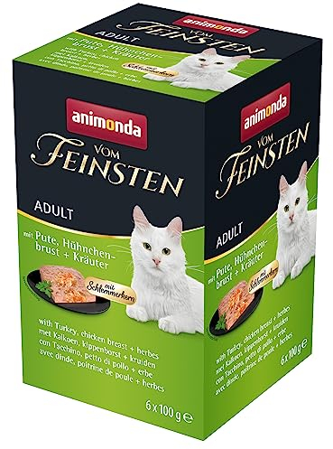 animonda vom Feinsten mit Schlemmerkern in Pute & Hühnchenbrust + Kräutern (6 x 100g), getreidefreies Katzenfutter nass ohne Zucker, mit frischen, fleischigen Zutaten