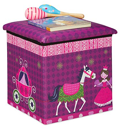 Relaxdays Sitzhocker Kinder, Prinzessin-Design, Sitzbox faltbar, mit Stauraum, Sitzwürfel, HxBxT 31 x 31 x 31 cm, lila