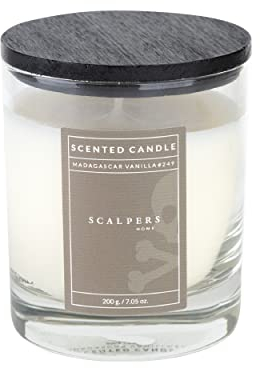 SCALPERS HOME | Vela aromática de Vainilla de Madagascar | Vela de 200 g en Vaso de Cristal con Tapa de Madera | Elaboradas con Cera 100% Vegetal | Decoración Hogar | Notas Dulces y Florales