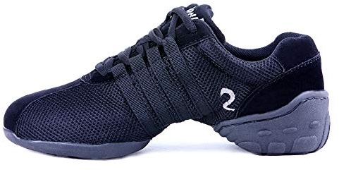 JUODVMP Dam snörning jazz dans sneakers utomhus delad sula lätt andningsbar promenadträningsskor plattform sko modell P28-nät-svart, 43 EU