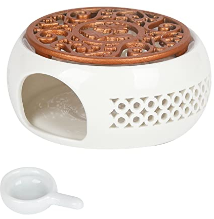 Gukasxi Keramik Stövchen Teekanne Teewärmer Kaffeewärmer Weiß Porzellan Heizung mit Löffel und Deckel