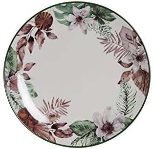 DKD Home Decor Plato Llano de la Marca, Color Blanco y Verde, de Porcelana (27 x 27 x 2 centímetros)