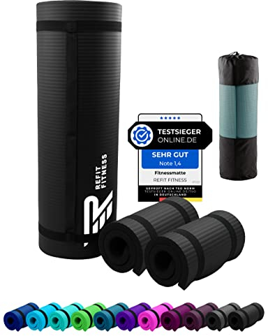 Fitnessmatte Sportmatte 190 x 60 x 1,5 cm Schwarz Black extra dick weich rutschfest Tragegurt Matte Mat Fitness Gymnastik Sport Pilates Yoga Workout Yogamatte Gymnastikmatte Trainingsmatte Turnmatte