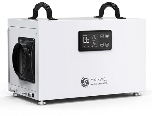 Moiswell 145 Pints Commercial Dehumidifier with Pump, Crawlspace Dehumidifiers with Drain Hose for Compact Tight Basements Large Spaces | MOISWELL Defender MP70