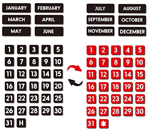 Double-Sided Magnetic Numbers and Months for Dry Erase Calendar Whiteboard, Calendar Magnets for Magnetic Whiteboard and Refrigerator Calendar(0.55”x0.55”)