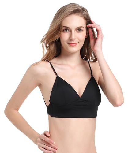 BKEPDY Soutien Gorge Femme Dos Nu Invisible Sexy Soutien Gorge sans Armature Femme en V Brassiere Bas du Dos Convertible en Soutien-Gorge Taille Basse pour Femmes (Noir S (32/70ABC))