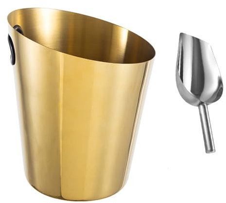 Stainless Steel Champagne Bucket - Stainless-Steel Beverage Tub - Diagonal Ice Bucket with Handle for Cocktail Bar, Wine, Home Bar Accessories, Parties - 4 Quarts Golden