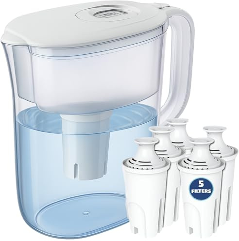 10-Cup Water Filter Pitcher with 5 Replacements & Electronic Change Reminder - Compatible Brita Water Pitcher Brita Filter Replacement