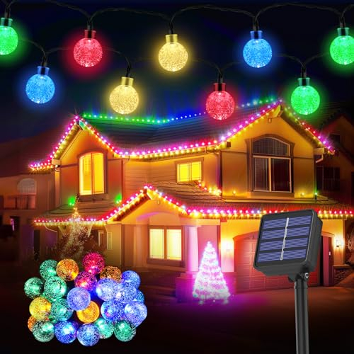 Lichterkette Außen Solar Wetterfest, 30 LED 8,1M 26,6Ft 8 Modi IP65 Bunt Outdoor Solarlichterkette Aussen Wetterfest Solar Lampions für Balkon Terassen Garten Bäume Weihnachten Partys Dekorationen