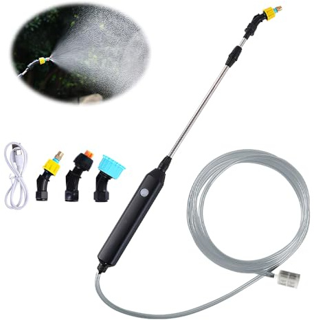 LUFEIS Pulverizador a presión de batería, pulverizador eléctrico para plantas, barra de riego con 3 boquillas ajustables y manguera de 3 m, barra de pulverización recargable y portátil, para jardín