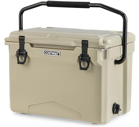 COSTWAY 21L Isolierbox Kühlbox tragbar, Wärmebehälter mit Flaschenöffner und Griff, Thermobox Speisetransportbehälter für Camping Picknick(Kahki)