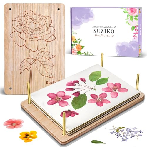 Suziko Large Flower Press Kit with Rose Pattern for Adults & Kids - 10.8 x 6.9 Inch Flower and Leaf Preservation Art Craft Kit, Great Gift for Nature Lovers