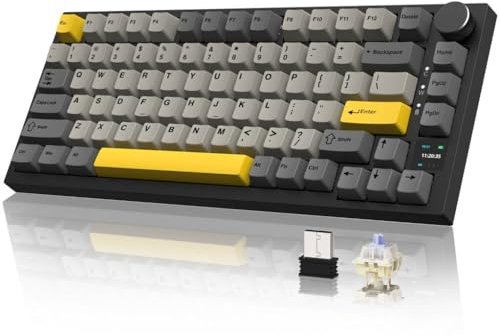 YINDIAO AK820PRO Tastiera Meccanica con Display TFT Intelligente e Manopola,Wireless 2.4G/BT5.1/USB-C Cablata,Layout ANSI 75%,Hot-swap,Lineare Gift Switch,Retroilluminazione RGB,per PC,MAC (Grigio)