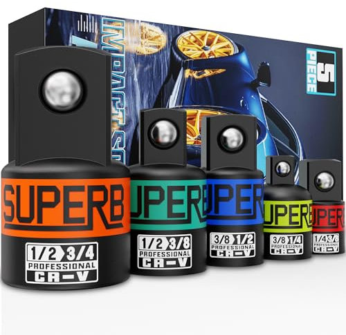 KIRXST Juego de 5 Adaptador de Vaso, Adaptador para Vaso 1/4 3/8 1/2 3/4, Adaptador para Llave, Adaptadores de Vasos de Reparaciones Mecánicas y de Automoción