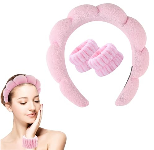 Spa Fascia per Capelli da Donna,1 Fascia Capelli Donna,2 Pezzi di Polsini per il Lavaggio Del Viso,Fascia per Trucco,Accessori per Capelli per la cura Della Pelle, il Lavaggio e la Doccia