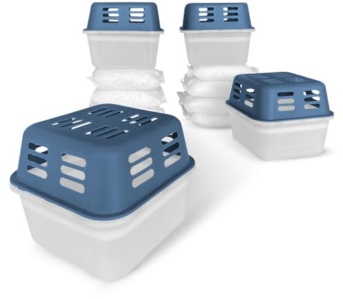 KARAT - 4 Déshumidificateurs d'ambiance - Assécheur d'air avec 8 sachets de recharge - Absorbeur d'humidité rechargeable et réutilisable - Déshumidificateurs pour armoire chambre salon (Kuki, Bleu)