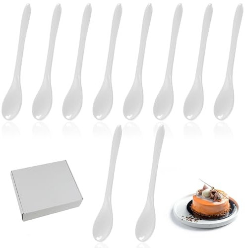 Cucchiaio da colazione in plastica, 10 cucchiaini da dessert riutilizzabili in plastica di alta qualità, per caffè, dessert, marmellata (bianco, 13,9 x 2,4 cm)