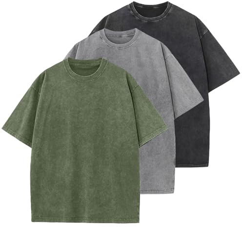 Maglietta da uomo in cotone pesante, vestibilità normale, basic da uomo, set casual estivo, oversize, L