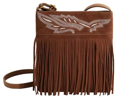 CORIOS Sac à Bandoulière en Daim Femme Vintage Sacs Portés Épaule à Franges Sac à Main Messager à Glands Western Hippie Sac D'épaule Fourre-Tout Rétro Élégant Travail Voyage Achats Cabas Hobo Marron