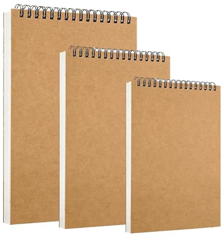 3 Stück Skizzenbüch, 30 Blatt/60 Seiten, Säurefreies Papier (120 G/M²), Kraftpapier-Zeichenblock mit Spiralbindung, Skizzenblöcke zum Zeichnen und Skizzieren, Künstler- und Studentenbedarf(A4/A5/A6)