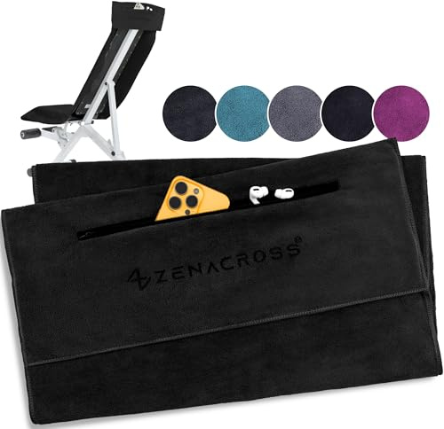 ZENACROSS - Serviette Sport Microfibre 120x50 - Séchage Ultra Rapide, Pochette Zippée, Douce & Compacte pour Fitness, Salle, Yoga, Musculation - Noir