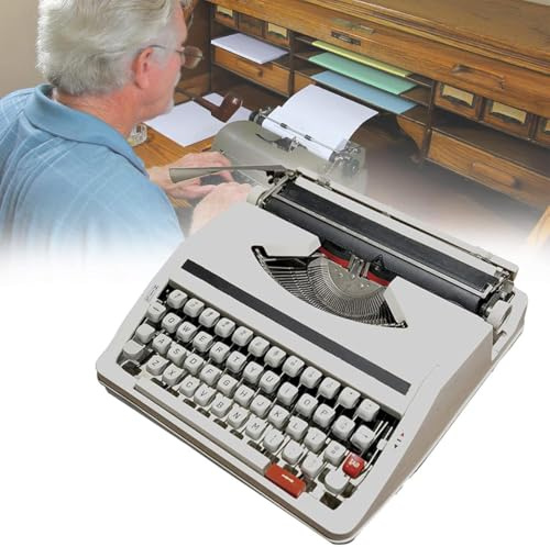 Retro skrivmaskin, mekanisk engelsk skrivmaskin, gammaldags traditionell bärbar manuell skrivmaskin, vintagefinish antik för anteckningar eller brev eller kreativt skrivande