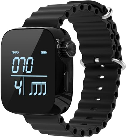 Vibrating Metronome Watch, Wearable Metronome for Guitar, Violin, Piano, Drum Practice, and Workout Tempo Trainer with Adjustable Strap, App Support and Long Battery Life (Black)