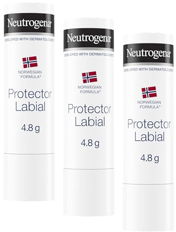 Neutrogena Fórmula Noruega Protector Labial SPF 20 (1 x 4,8 g), bálsamo labial para labios secos y agrietados, protector solar labial contra los rayos UVA y UVB, bálsamo hidratante (Paquete de 3)