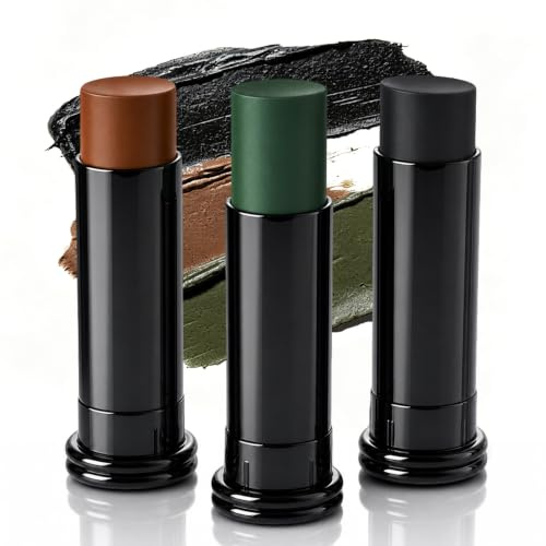 3 Piezas Pintura de Camuflaje Facial Stick Maquillaje Militar para Cara y Cuerpo, Crema Mascaramiento Militar Truco Outdoor para Caza Paintball Airsoft Halloween Cosplay Camping(Verde Marrón Negro)