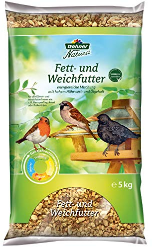 Dehner Natura Premium Wildvogelfutter, Fettfutter / Weichfutter, Ganzjahresfutter artgerecht / kraftspendend , hochwertiges Vogelfutter für Wildvögel, 5 kg