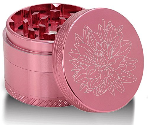 DCOU Premium Aluminium Spice Grinder with Pollen Catcher and Laser-Etched Floral Pattern, 63mm, Set of 4