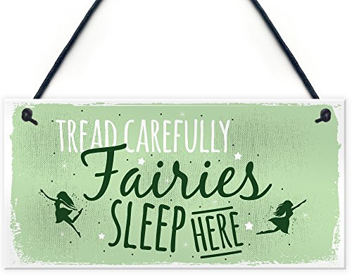 Rouge Océan Fairies veille ici Garden plaque Cadeau Fée shabby chic jardinage Sign Home Decor