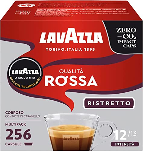 Lavazza, A Modo Mio Qualità Rossa Ristretto, 256 Capsule Caffè, per un Espresso con Note di Caramello, Arabica e Robusta, Intensità 12/13, Tostatura Scura, 16 Confezioni x 16 Capsule