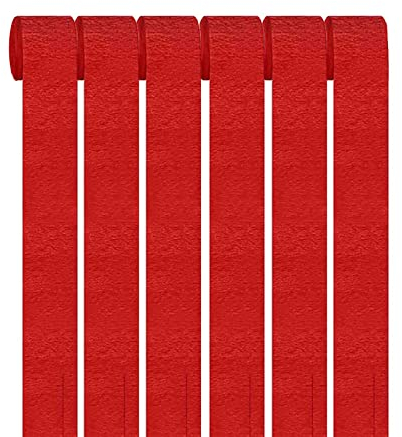 GAKA FAVOR Krepppapier Rot （6 Rolle）4.5cm x 25m,Kreppbänder Luftschlangen Rot für Hochzeit Geburtstags Party Dekoration